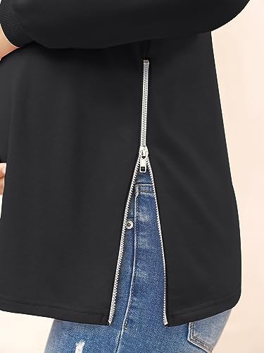 Women's Maternity Shirts Long Sleeve Sweatshirt Zipper Split Side Pregnancy Casual Tunic Top - color: Black, size: Medium