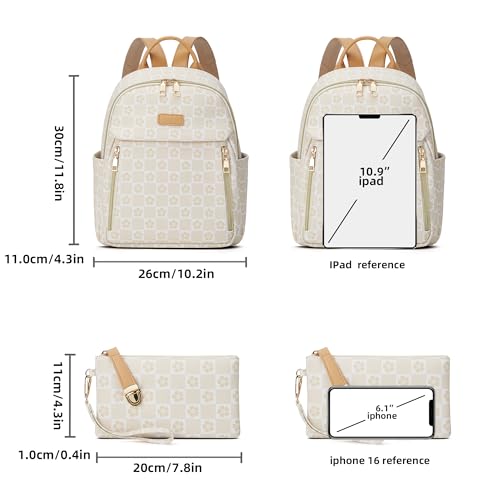 Makes Mini Backpack for Women, Small Casual Backpacks Daily Travel Bag 2pcs - color: Checkered Beige