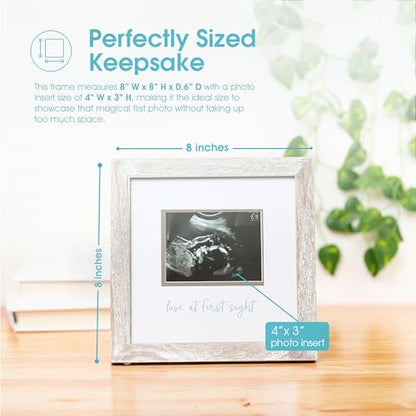 Pearhead Love At First Sight Sonogram Picture Frame, Rustic - color: Distressed Wood, Silver Mat