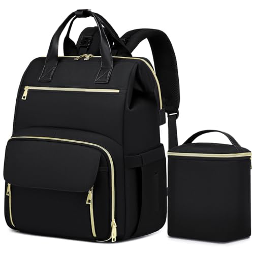 Breast Pump Bag Backpack with Cooler Storage Bag for Spectra S1/S2 Medela, Large 15.6 inch Hands-Free Pumping Bag for Working Moms, Portable Pump Carrying Case for Travel and Family Use - color: Yb027-black