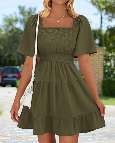 BTFBM Women's Summer Smocked Mini Dress 2026 - color: Army Green, size: Medium