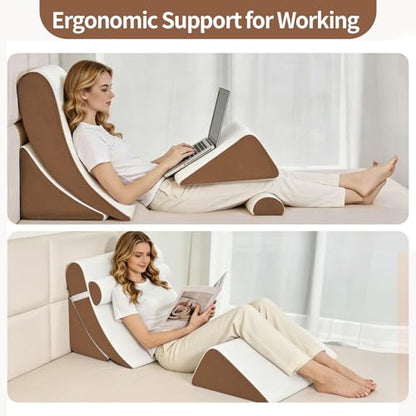Wedge Pillow Set for After Surgery,White/Dark Brown,4PCS-22 - color: White/Dark Brown, size: 4PCS-22''