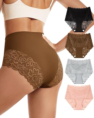 Women's High Waisted Underwear Lace Panties Full Coverage 4 Pack - color: Multicolor-b, size: XX-Large