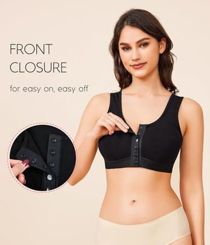 BRABIC Front Closure Compression Full Coverage Bras for Women Post Surgery Everyday - color: Black, size: 3X-Large