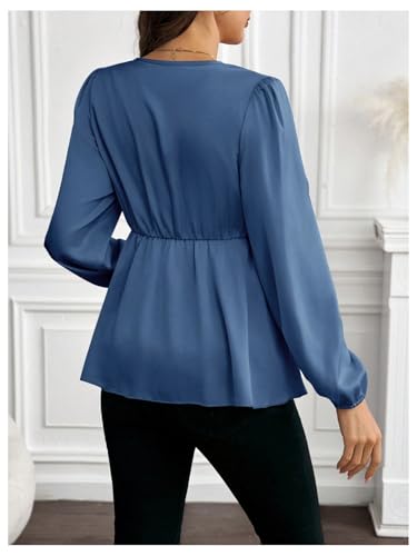 MakeMeChic Women's Maternity Shirts Blouse Satin Work Clothes Babydoll Tops - color: Blue, size: Medium