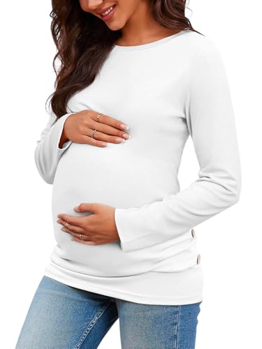 Chuanqi Womens Maternity Shirt Fall Long Sleeve T-Shirts Pregnancy Clothes - color: A-white, size: Medium