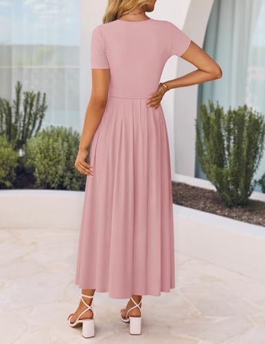 ZESICA Women's Casual Summer 2026 Short Sleeve Maxi Dress - color: Pink, size: Large