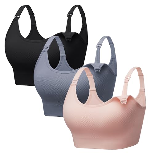 Angelhood Wireless Nursing Bras for Breastfeeding,Maternity Sport Bralettes - color: Black,blue Grey,pink, size: X-Large