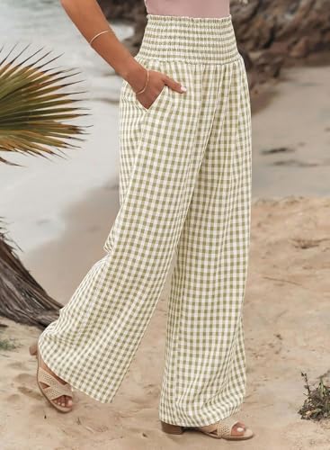 Dokotoo Women's Fall Gingham Wide Leg Casual Pants 2026 - color: Sage Green, size: Large