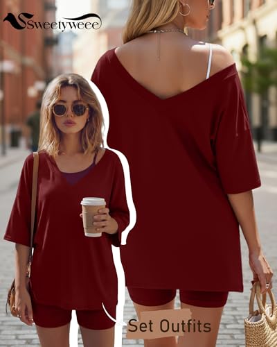 Women's 2 Piece Maternity Oversized Set - color: Wine Red, size: Large