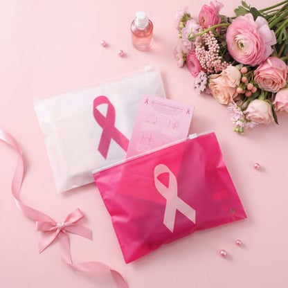 100 Sets Pink Ribbon Breast Awareness Makeup Bags 7.87x6in