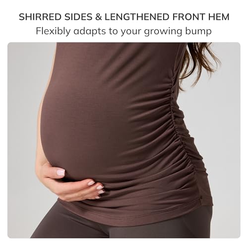 netdraw Buttery Soft Bamboo Viscose Maternity T Shirt, Pregnancy Short Sleeve Side Ruched Casual Tops - color: Cocoa, size: Small