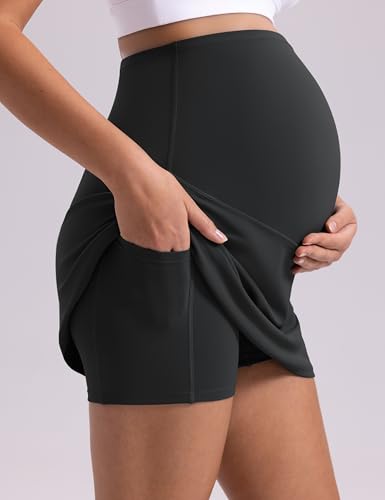 POSHDIVAH Creamluxe Maternity A-Line Tennis Golf Skirt - color: Black, size: Medium