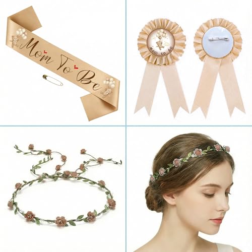 Bearly Wait Mom to Be Sash Teddy Bear Baby Shower Decor Set - color: Brown