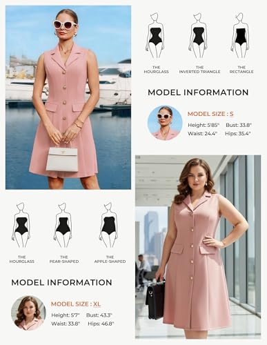 GRACE KARIN Women's Sleeveless Button Down Work Professional Dresses - color: Light Pink, size: Small