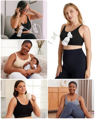 Momcozy Pumping Bra Hands Free, Cotton Pumping & Nursing Bra in One - color: Black,grey-2pk, size: X-Large
