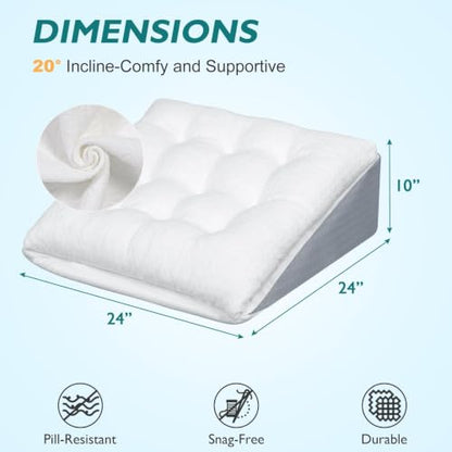 Bed Wedge Pillow for Sleep Apnea 10 Inch Gerd Pillow Patent Dual Layer Triangle Pillow Adjustable Shredded Memory Foam Topper Soft Support Ideal for Acid Reflux, After Surgery, Snoring - size: 24x24x10 Inch