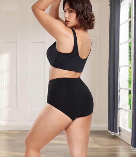 wirarpa Women's Underwear High Waisted Ladies Cotton Panties Soft Full Coverage Briefs 5 Pack - color: Black-5p, size: 4X-Large