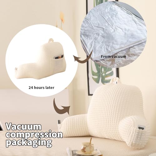 Reading Pillow with Arms for Sitting in Bed,Backrest,White Flannel,M - color: Cream, size: Standard(17")