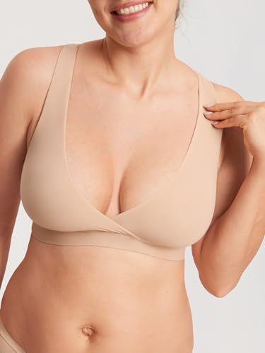 MOMANDA Crossover Nursing Bras for Breastfeeding - color: Wheat Beige, size: X-Small