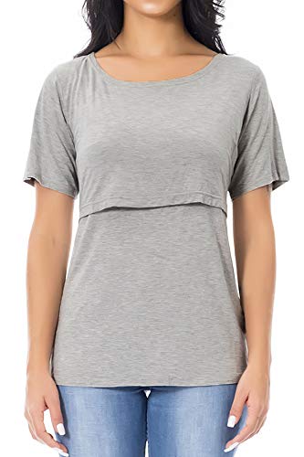 Smallshow Women's Maternity Nursing Tops Short Sleeve Breastfeeding Clothes - color: Black Stripe/Dim Grey/Light Grey(3 Pack), size: Medium