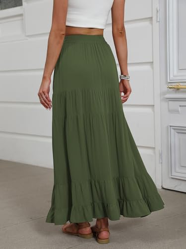 ANRABESS Women’s Summer Flowy Maxi Skirts with Pockets - color: Dark Green, size: X-Large