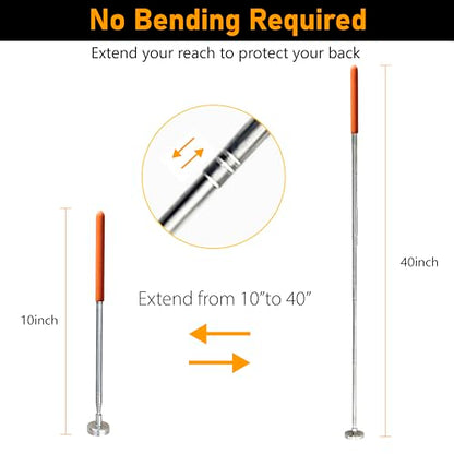 Telescoping Magnetic Pickup Tool, 40” Extendable Large Magnet Stick with 35 LB Pull Capacity, Strong Handheld Magnet Pick up Tool for Retrieving Nails, Screws and Metal Objects (Orange) - color: Orange