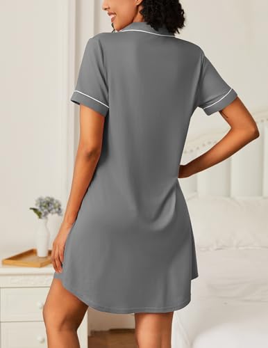 Ekouaer Nightgowns for Women 2 Pack Button Down Sleepwear Soft Sleepshirts - color: Black/Grey, size: X-Large