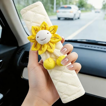 Amooca 2-Pack Braid Pattern Seat Belt Covers Shoulder Pads for Car & Bag - color: Yellow Sunflower
