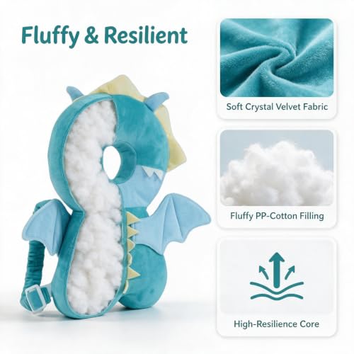 Baby Head Protector Backpack - Soft & Lightweight Fall Cushion Backpack for Toddlers Walking and Crawling(Dragon) - color: Green Dragon