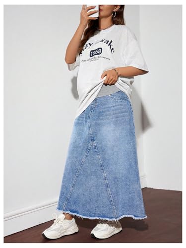 MakeMeChic Maternity High Waist Denim Maxi Jean Skirt - size: XX-Large