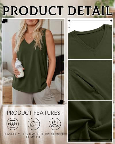 4 Pack Womens Nursing Tank Tops - color: Black, White, Mocha, Army Green, size: Medium