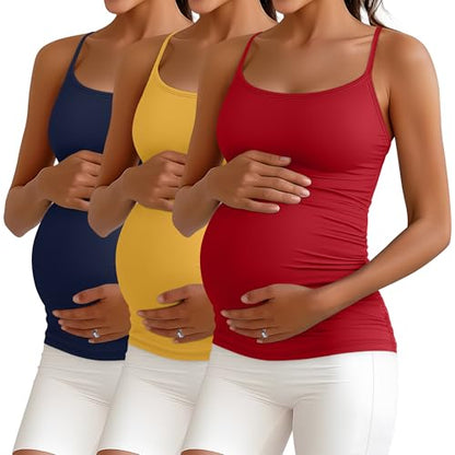Ficerd 3 Pack Women's Maternity Tank Tops - color: Bright Red, Yellow, Navy Blue, size: Large
