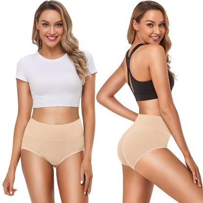 OLIKEME Cotton Underwear High Waisted Panties Full Coverage Underpants Soft Strech Ladies Briefs for Women Multi Pack - color: Beige-5 Pack, size: Medium