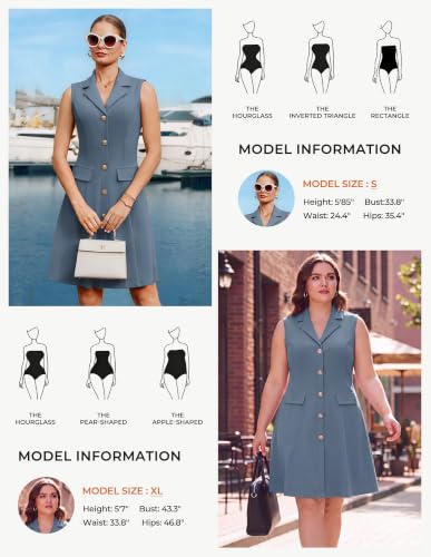 GRACE KARIN Women's Sleeveless Button Down Work Professional Dresses - color: Gray Blue, size: Small