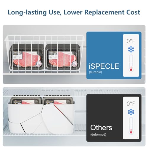 iSPECLE Upright Freezer Organizer Bins - Fits 14 to 15.5 Cu.Ft Stand up Freezer, 4 Pack Medium Upright Baskets, High-Sided Easy-View Design for Better Airflow, White
