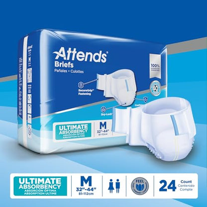 Attends Adult Incontinence Briefs, Medium, Ultimate Absorbency, 24ct Bag - size: Medium (Pack of 24)