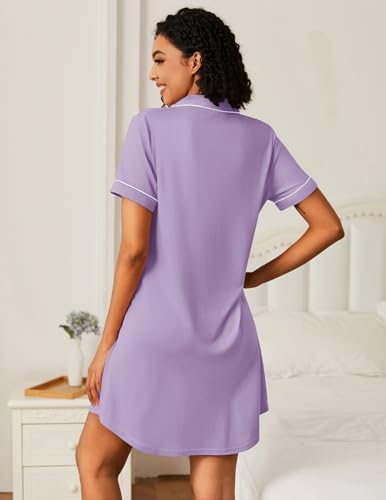 Ekouaer Nightgowns for Women Bamboo Viscose Button Down Sleepshirts - color: Purple, size: Medium