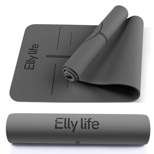 Yoga Mat - Non Slip Natural Rubber Yoga Mat, Alignment Lines, Ultimate Grip - color: Gray