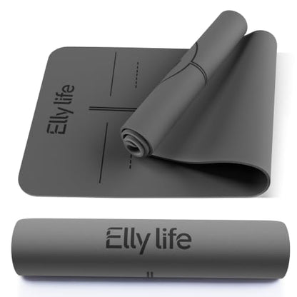 Yoga Mat - Non Slip Natural Rubber Yoga Mat, Alignment Lines, Ultimate Grip - color: Gray