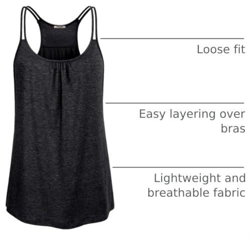 Hibelle Womens Scoop Neck Cute Racerback Yoga Workout Tank Top - color: 1# Dark Grey, size: Medium