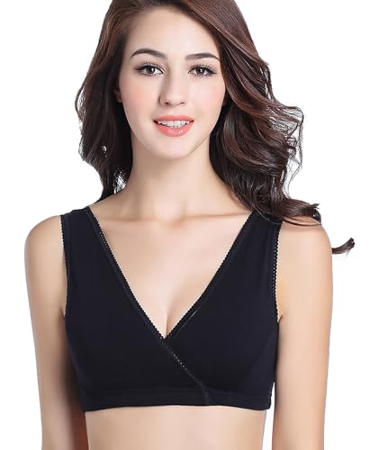CAKYE 3 Pack Maternity Nursing Sleep Bra Breastfeeding Cotton Bralette - color: Black/Grey/Navy, size: Small