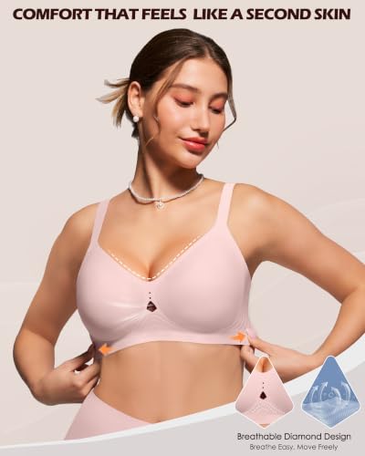 As Fairy Wireless Jelly Bra for Women Seamless Full Coverage No Underwire - color: Soft Pink, size: 32C