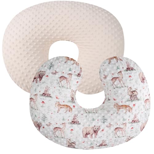 Dot Nursing Pillow Cover Set 2 Pack Compatible with Boppy Pillow - color: Cream & Fox Deer Bear