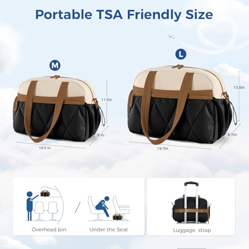 Women's Duffle Gym Bag, Carry-On Shoe Compartment for Weekender Overnight - color: Beige & Brown, size: Large