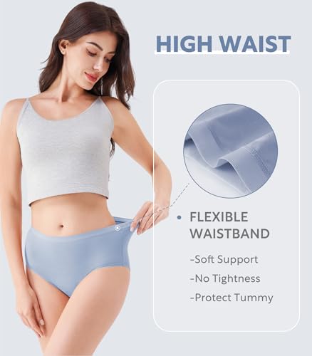 DAVID ARCHY Women's Bamboo Rayon Briefs, High-Waisted Underwear, 4/6 Pack - color: Blue Gray / Sky Blue / Light Purple / Purple Gray, size: X-Large