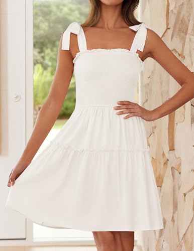 ZESICA Womens Summer Spaghetti Strap Sleeveless Mini Dress - color: Ivory, size: X-Small
