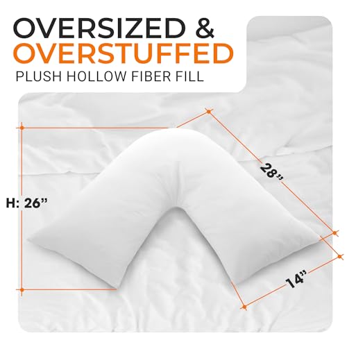 Cheer Collection Oversized V-Shaped Pillow, L-Shaped Pillow for Neck and Shoulder Support, Curved Body Pillow with Removable Pillowcase - size: Large