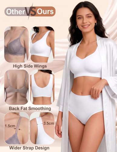 Wireless Pullover Sleep Bras for Women Seamless No Underwire T Shirt Bra - color: White, size: Medium