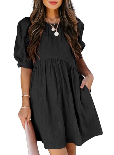 Dokotoo Womens Summer Crewneck Puff Sleeve Babydoll Mini Dress - color: 1 Black 2, size: X-Large